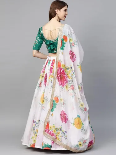 Vista 3 de Lehenga de red bordada cosida para mujer, blusa cosida con Dupatta, Rosa y dorado.