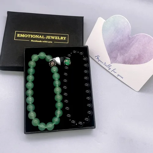 Vista 7 de Nifsun Juego de pulseras de cristal a juego para parejas, tobilleras de obsidiana, cuarzo rosa, jade, chakras, piedra natal, pulseras para mujeres