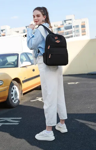 Vista 5 de Swacort Mochila para la escuela, mochila de viaje de lona ligera para mujer, mochila de viaje, regalo para niñas y niños, Negro(015), Mochilas