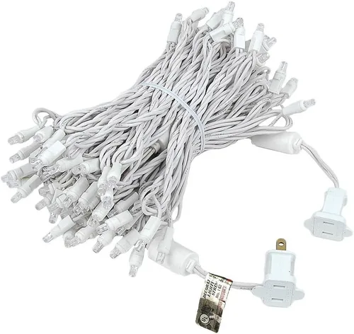 Vista 3 de Novelty Lights Guirnalda de luces de Navidad de 50 pies, 100 bombillas LED blancas puras en cable blanco, espacio de 6 pulgadas, iluminación Blanco