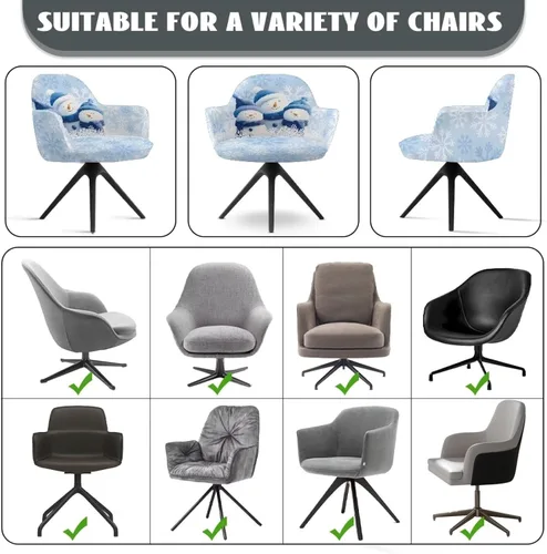 Vista 7 de Funda de asiento para silla de oficina, diseño de muñeco de nieve, con reposabrazos, reutilizable, moderna, con parte inferior elástica, fácil