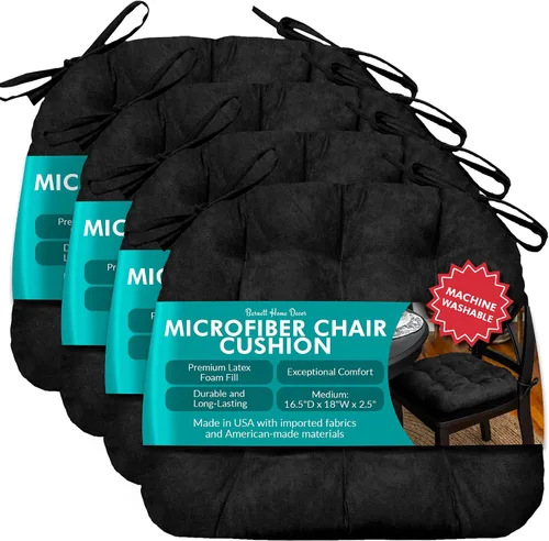 Vista 36 de Barnett Almohadilla para silla de comedor con lazos. Gamuza microfibra, microgamuza, reversible, relleno de espuma de látex, se puede lavar a Negro