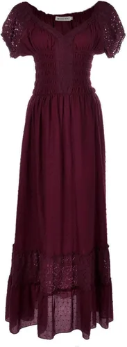 Vista 8 de Anna-Kaci Vestido Maxi de Doncella Campesina Renacentista Inspirado Boho con Manga Corta y Ribete de Encaje Beige