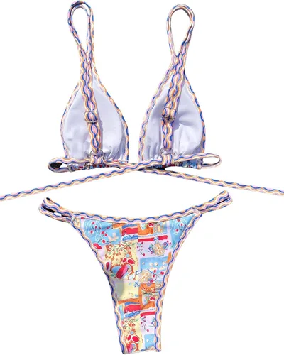 Vista 2 de SOLY HUX Conjunto de bikini para mujer, traje de baño de 2 piezas con estampado de triángulos