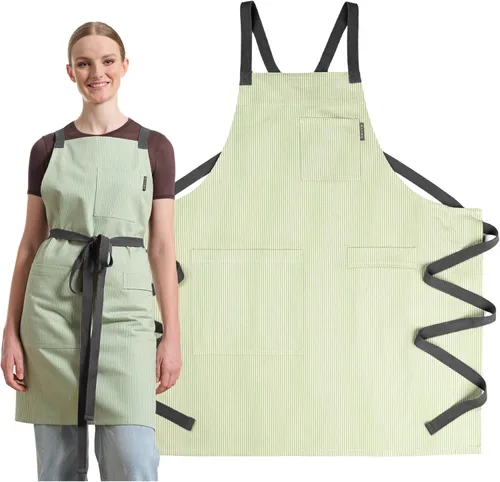 Vista 16 de MEEMA Chef Cross Back Aprons for Women with Pockets for Cooking, Baking