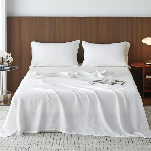 Vista 44 de Simple&Opulence Juego de sábanas de 100 % lino tamaño Twin, 3 piezas de lino francés natural, juego de ropa de cama transpirable, suave y duradero