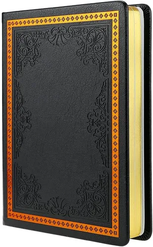 Vista 2 de Mazeran Diario vintage, tapa dura de piel sintética, cuaderno de escritura retro en relieve, agenda personal con forro universitario, 5.5 x 7.7