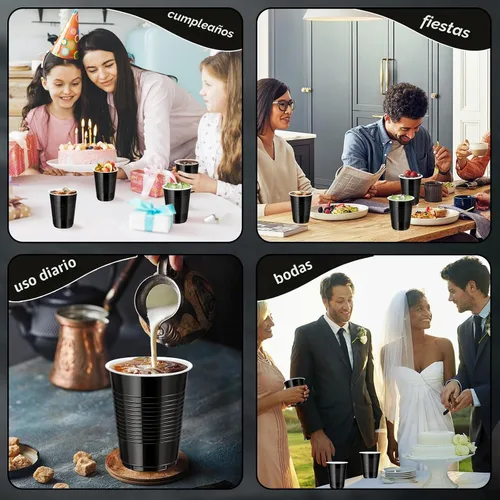 Vista 6 de Paquete de 100 vasos desechables de plástico negro de 12 onzas, vasos