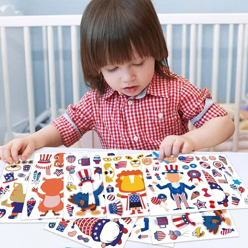 Vista 6 de 4th of July Independence Day Make-a-face Stickers Patriotic Crafts Stickers for Kids, Make Your Own Sticker, Fourth of July American