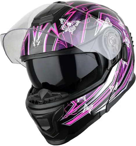 Vista 4 de 1Storm Casco modular de motocicleta para calle con doble visera abatible, protección solar de cara completa HJK920