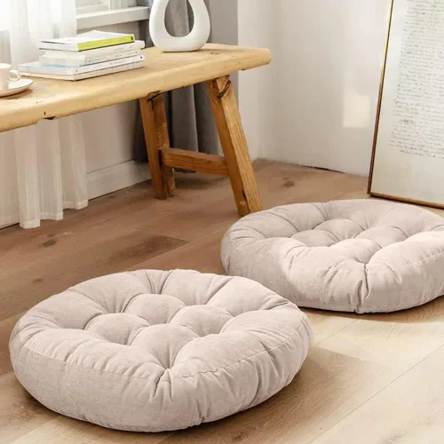 Vista 6 de Tiita Juego de 2 cojines redondos para sillas de oficina, 22 x 22 pulgadas, para exteriores, para adultos, sentados, patio, jardín, beige