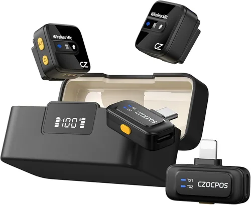 Vista 11 de Micrófono Lavalier inalámbrico para iPhone, iPad y Android con funda de carga, micrófono de solapa con reducción de ruido, duración de la batería