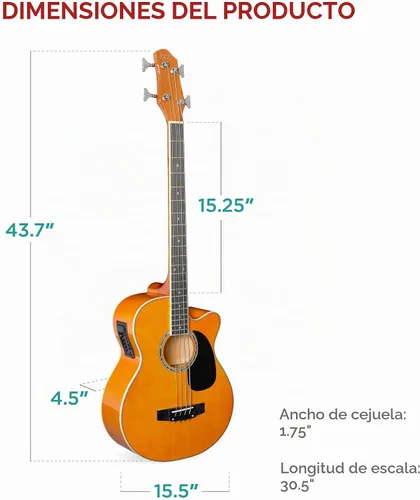 Vista 7 de Best Choice Products Guitarra Bajo Eléctrica Acústica, Tamaño Completo de 4 Cuerdas, Guitarra Bajo con Trastes con Funda de Transporte Acolchada