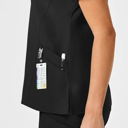 Vista 7 de WonderWink W123 6155 - Top estilizado con cuello en V para mujer, Negro