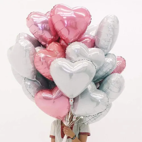 Vista 5 de 25 globos de Mylar en forma de corazón rosa de 18 pulgadas para decoraciones de fiesta de cumpleaños, decoración de boda, fiesta de compromiso