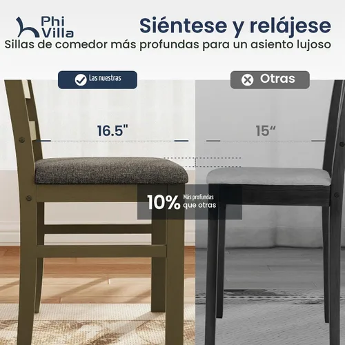 Vista 8 de PHI VILLA - Juego de mesa de comedor para 4, mesa y sillas de cocina con diseño de mármol Emperador Mármol Oscuro y Oliva