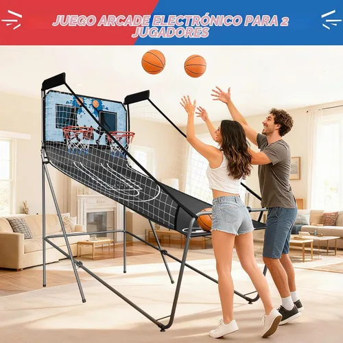 Vista 3 de Nova Microdermabrasion Juego de arcade de baloncesto plegable para interior, tiro doble, 2 jugadores con 4 bolas, marcador electrónico y bomba