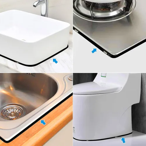 Vista 5 de Cinta de calafateo autoadhesiva, cinta de calafateo de PU para bañera, baño, inodoro, cocina (Ancho: 7.5 mm, negro)