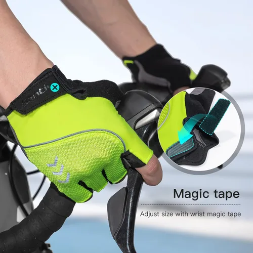 Vista 5 de Santic Guantes de ciclismo para adultos, guantes de ciclismo de medio dedo con almohadilla antideslizante que absorbe los golpes, guantes