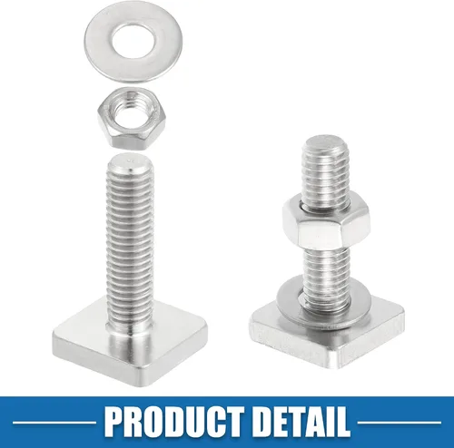 Vista 7 de Perno de ranura en forma de T M8 con arandela de tuercas en forma de T, accesorios de acero inoxidable (paquete de 6)