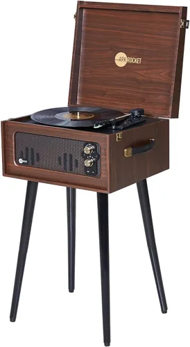 Vista 12 de Arkrocket Discovery II Tocadiscos retro de 3 velocidades con Bluetooth, consola con altavoces integrados y patas extraíbles (negro)