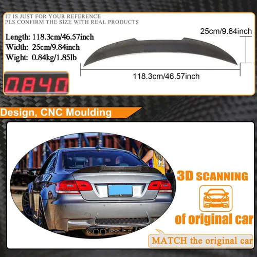 Vista 5 de Alerón de fibra de carbono real E92 compatible con BMW Serie 3 E92 Coupé y M3 Coupé 2006-2013