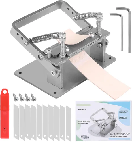 Vista 8 de Separador de cuero, pelador de cuero, máquina de biselado manual, máquina de pelado y adelgazamiento con cuchillas para herramientas de artesanía