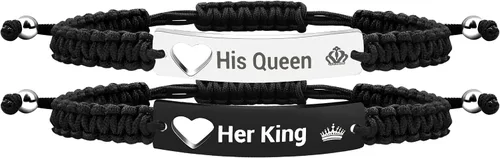 Vista 12 de Pulsera de pareja para hombres y mujeres, de acero inoxidable blanco y negro, grabada, joyería de amor para esposa, marido, 2 pulseras tejidas a