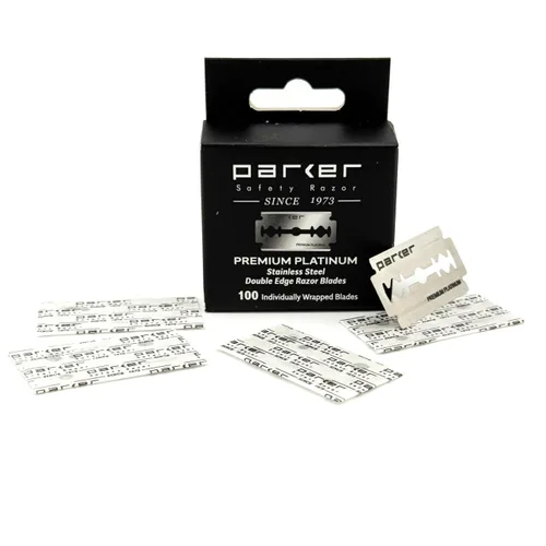 Vista 3 de Parker Premium Platinum - Cuchillas de afeitar de seguridad de doble filo, paquete de 100 unidades, acero sueco, revestimiento de platino, tungsteno
