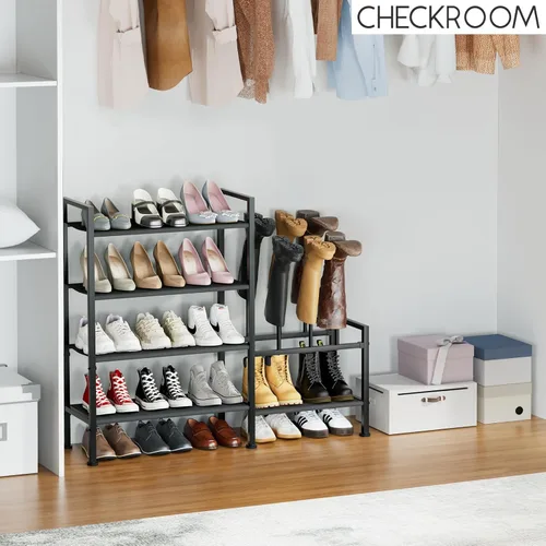 Vista 2 de Homsorout Zapatero organizador y almacenamiento – Zapatero de metal de 4 niveles con almacenamiento para botas y lateral cualquier combinación