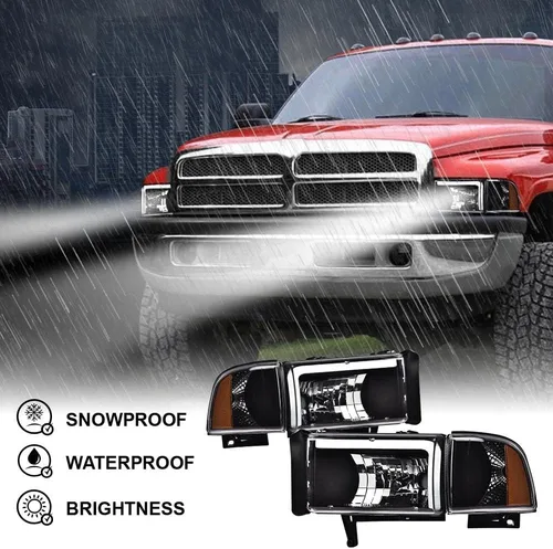 Vista 2 de PIT66 Conjunto de faros LED para Dodge Ram 1500 2500 3500 1994-2002 Reflector ámbar con carcasa negra
