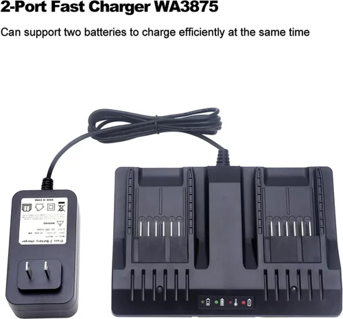 Vista 3 de Biswaye WA3875 20V Li-ion Cargador de doble puerto compatible con Worx 18V/20V PowerShare batería WA3578 WA3575 WA3525 WA3520 WA3512 WA3512.1 WA3742