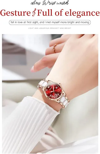 Vista 2 de OLEVS Reloj de pulsera para mujer, oro rosa, elegante, de cerámica, para mujer, de cuarzo, acero inoxidable, impermeable, luminoso