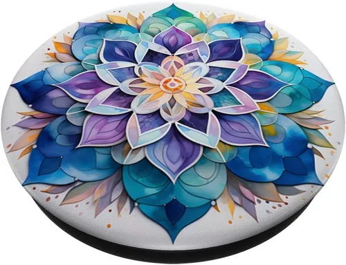 Vista 2 de PopSockets Adhesivo PopGrip Colorido Mandala Púrpura Azul Acuarela Diseño PopSockets
