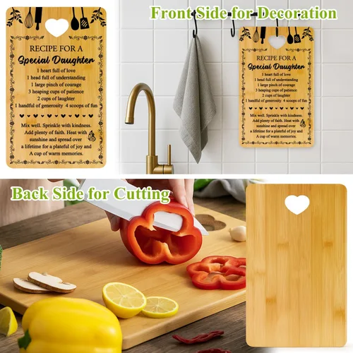 Vista 3 de Regalo para hija, tabla de cortar decorativa de bambú, regalos de cocina para tablas de quesos de Navidad, regalo único de cumpleaños, tabla