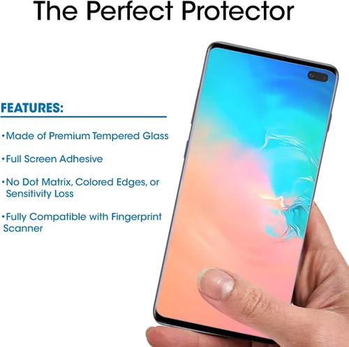 Vista 4 de amFilm Protector de pantalla Ultra Glass para Galaxy S10 Plus, vidrio templado, paquete de 2