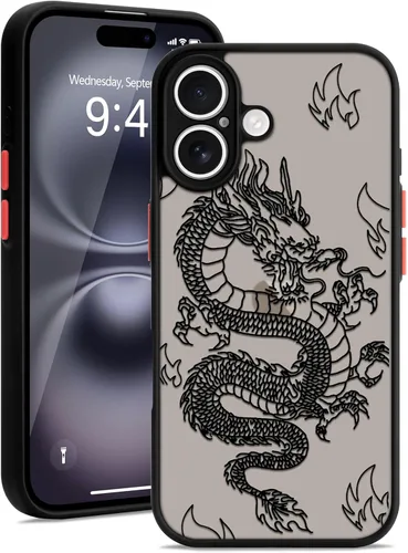 Vista 10 de Funda compatible con iPhone 15 Pro, diseño moderno de dragón 3D con diseño de animal de dragón esmerilado, parte trasera de policarbonato duro