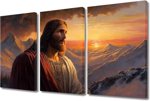 Vista 15 de Lienzo decorativo para pared de sala de estar, impresión retro con luz de esperanza de Jesús, 1 panel, póster de lienzo moderno para dormitorio