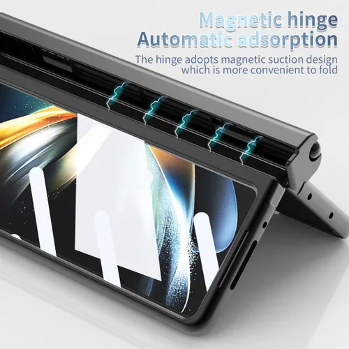 Vista 4 de Funda para Samsung Galaxy Z Fold 4 con soporte para bolígrafo S y bolígrafo, [protección de bisagra] [protector de pantalla integrado]