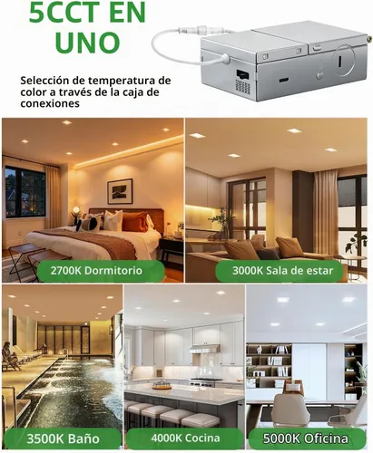 Vista 2 de zouzai juego de 12 luces LED empotrables cuadradas de 4 pulgadas para recortes redondos, luz descendente ultrafina de 5 CCT seleccionable y Blanco