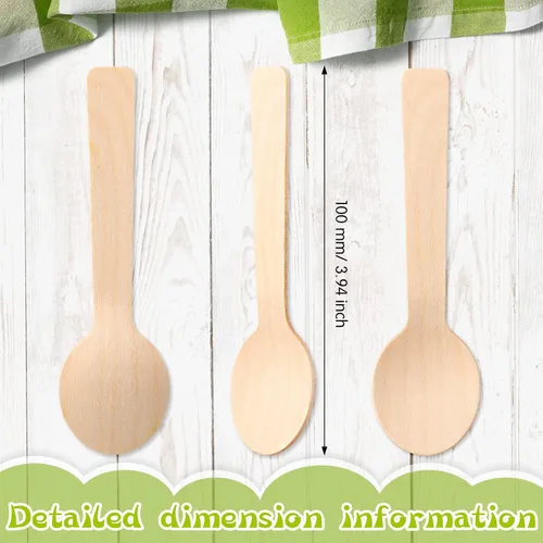 Vista 3 de 1000 mini cucharas de madera de 3.94 pulgadas, cucharas de degustación desechables para postres helados, postres de miel, postres de charcutería