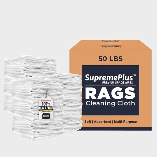 Vista 10 de Tejido Blanco Premium (Palé de 600 libras - Caja de 60x10 libras de Trapos) Trapos de Limpieza de Tela de Camiseta de Algodón - Paños de Limpieza