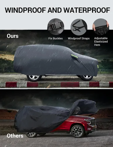 Vista 5 de Proadsy - Cubierta para automóvil, resistente al viento, sol, lluvia, rayos UV, polvo y nieve, para todo tipo de clima, impermeable, funda