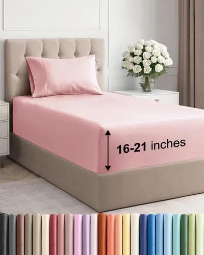 Vista 73 de Juego de sábanas tamaño Queen con bolsillos extra profundos, sábanas transpirables y refrescantes de 4 piezas, ropa de cama de lujo para hotel