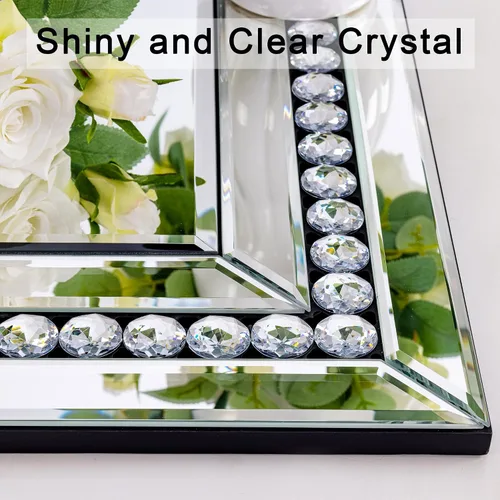 Vista 2 de Espejo decorativo de pared con marco de cristal y vidrio, espejo de pared grande de 28 x 40 pulgadas para decoración elegante de sala de estar