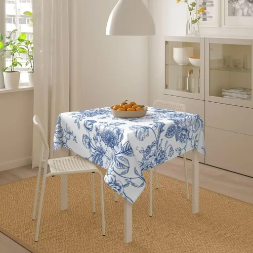 Vista 5 de BETGINY - Mantel cuadrado floral azul de 54 x 54 pulgadas, mantel decorativo de estilo chinoiserie con flores, tela rústica lavable para granja