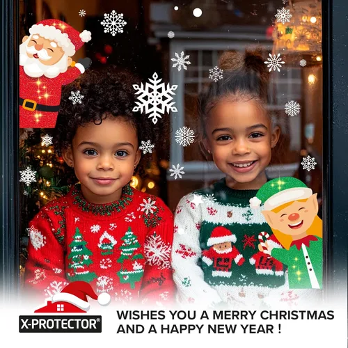 Vista 6 de X-Protector Adhesivos navideños para ventana, juego de 89 piezas, calcomanías navideñas con purpurina para ventana, calcomanías de decoración