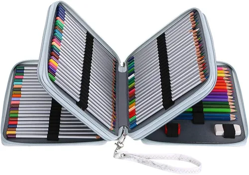 Vista 8 de Estuche BTSKY con espacio para 120 lápices, de alta calidad y de cuero de PU, Negro