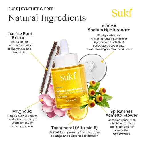 Vista 4 de Suki Suero de leche de ácido hialurónico, suero facial antienvejecimiento que mejora la textura de la piel e hidrata la piel, 1 onza líquida