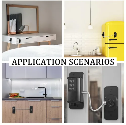 Vista 7 de Paquete de 2 cerraduras para refrigerador, cerradura para refrigerador con contraseña, cerraduras multifuncionales mejoradas para refrigerador